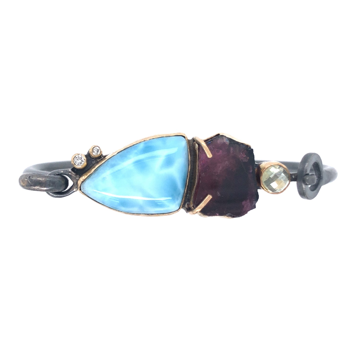 Larimar, Tourmaline, Montana Sapphire, and Diamond Gold Bracelet