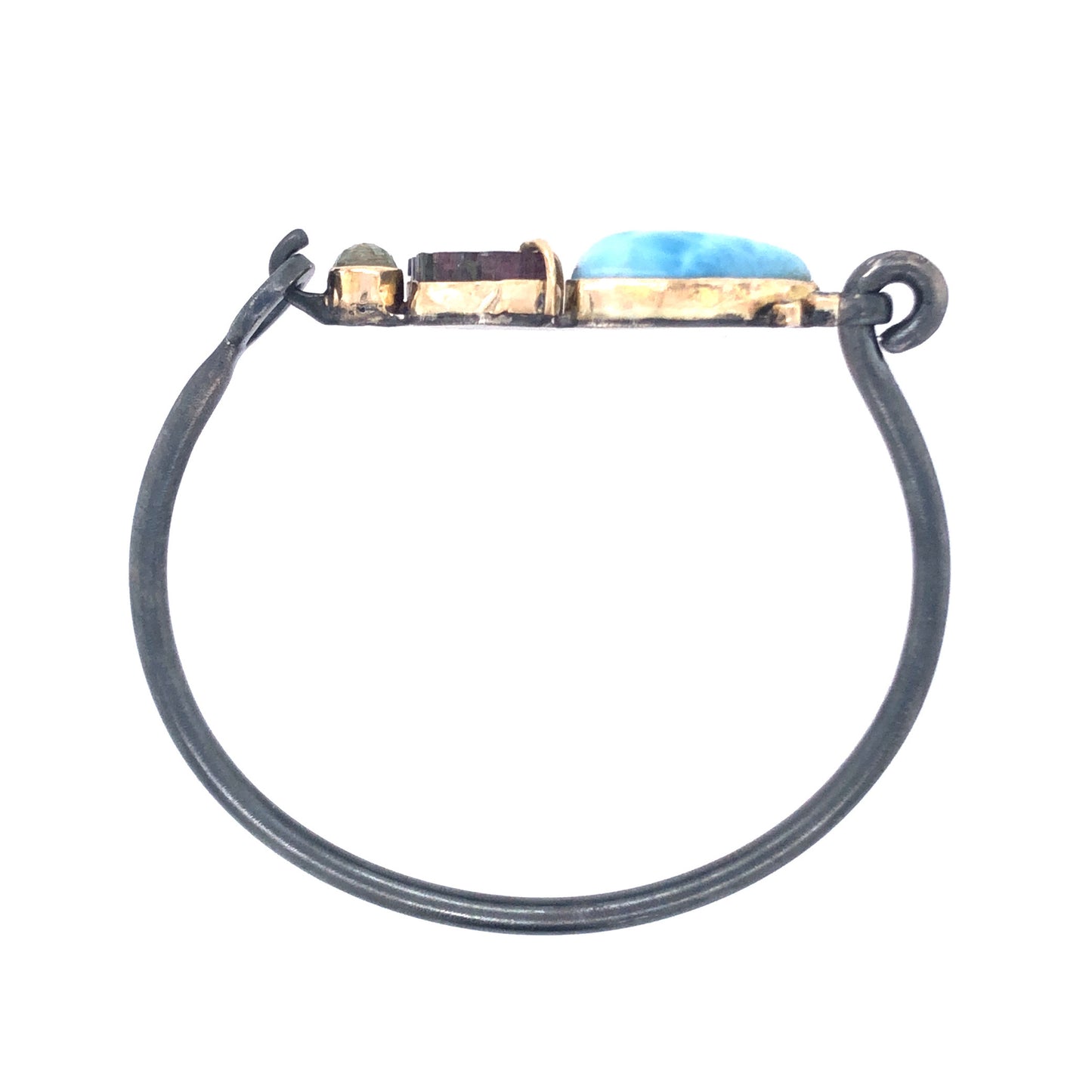 Larimar, Tourmaline, Montana Sapphire, and Diamond Gold Bracelet