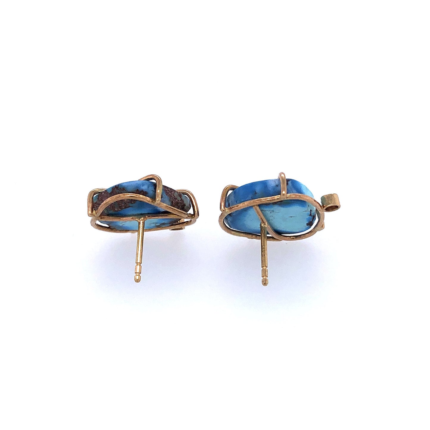 Lavender Turquoise and Diamond Gold Stud Earrings