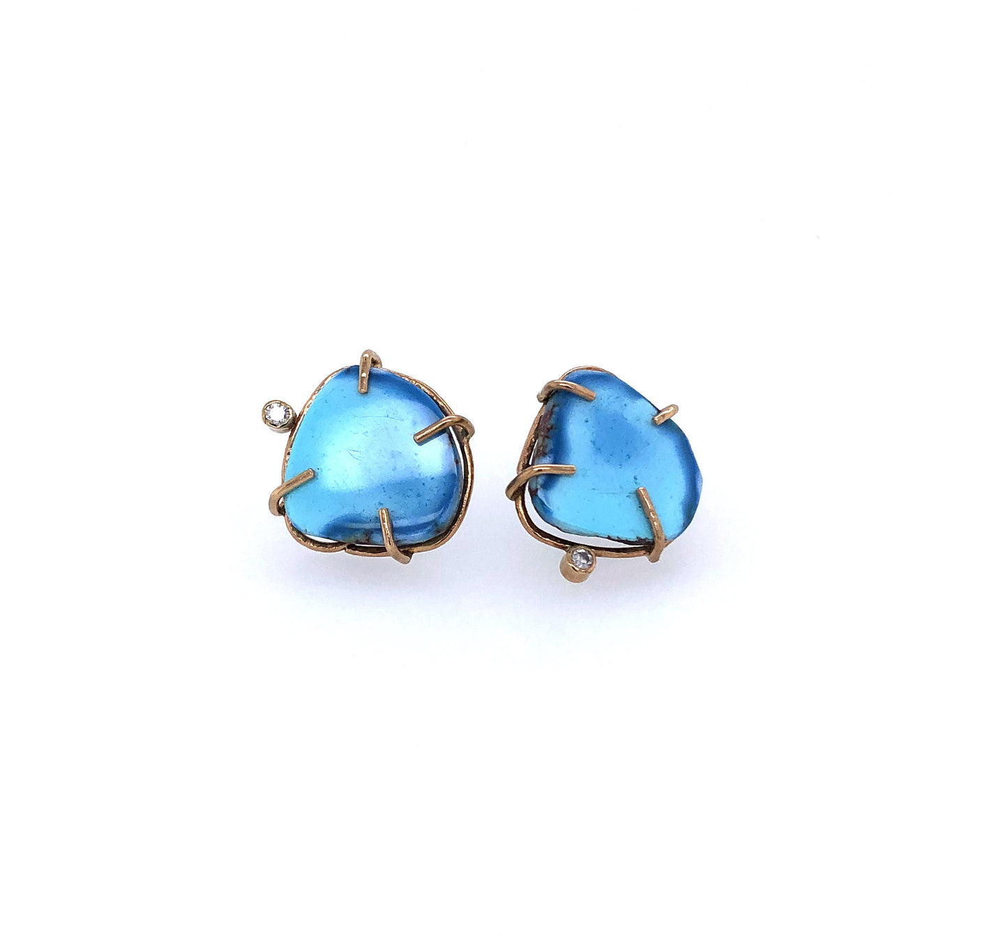 Lavender Turquoise and Diamond Gold Stud Earrings