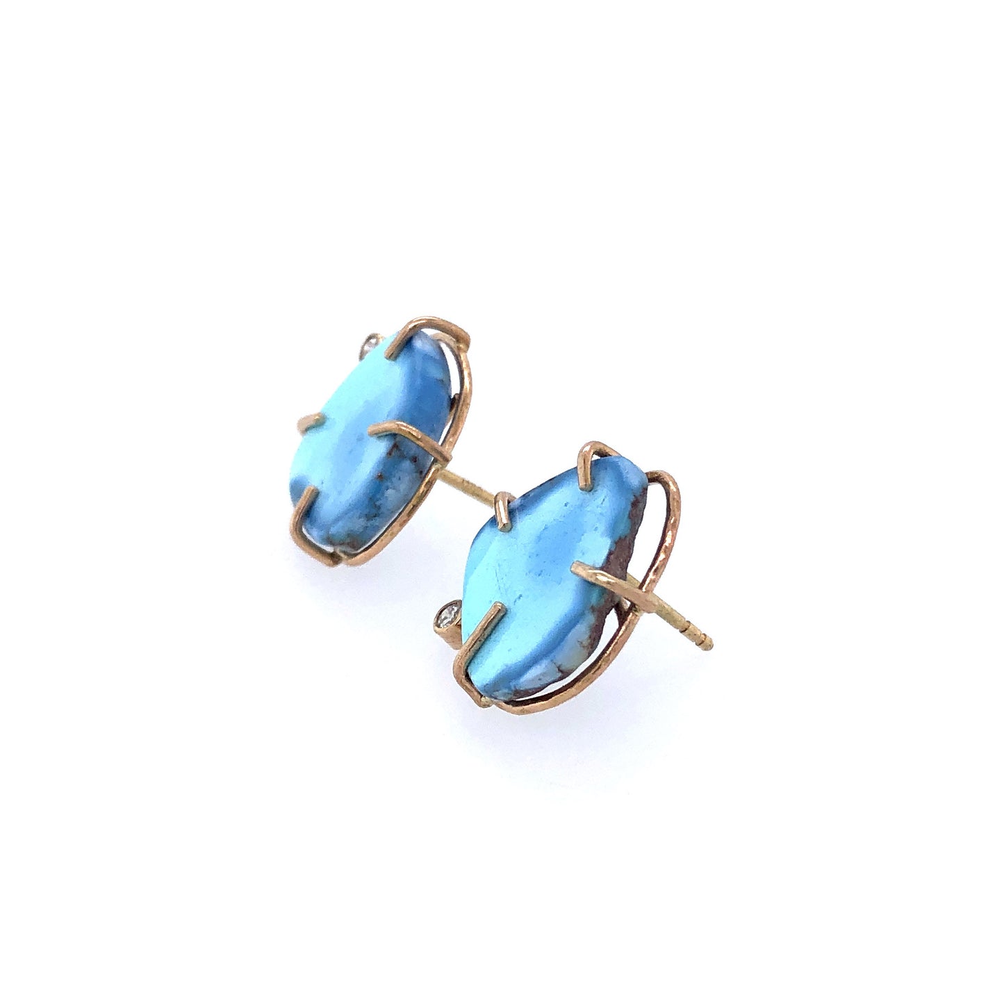 Lavender Turquoise and Diamond Gold Stud Earrings