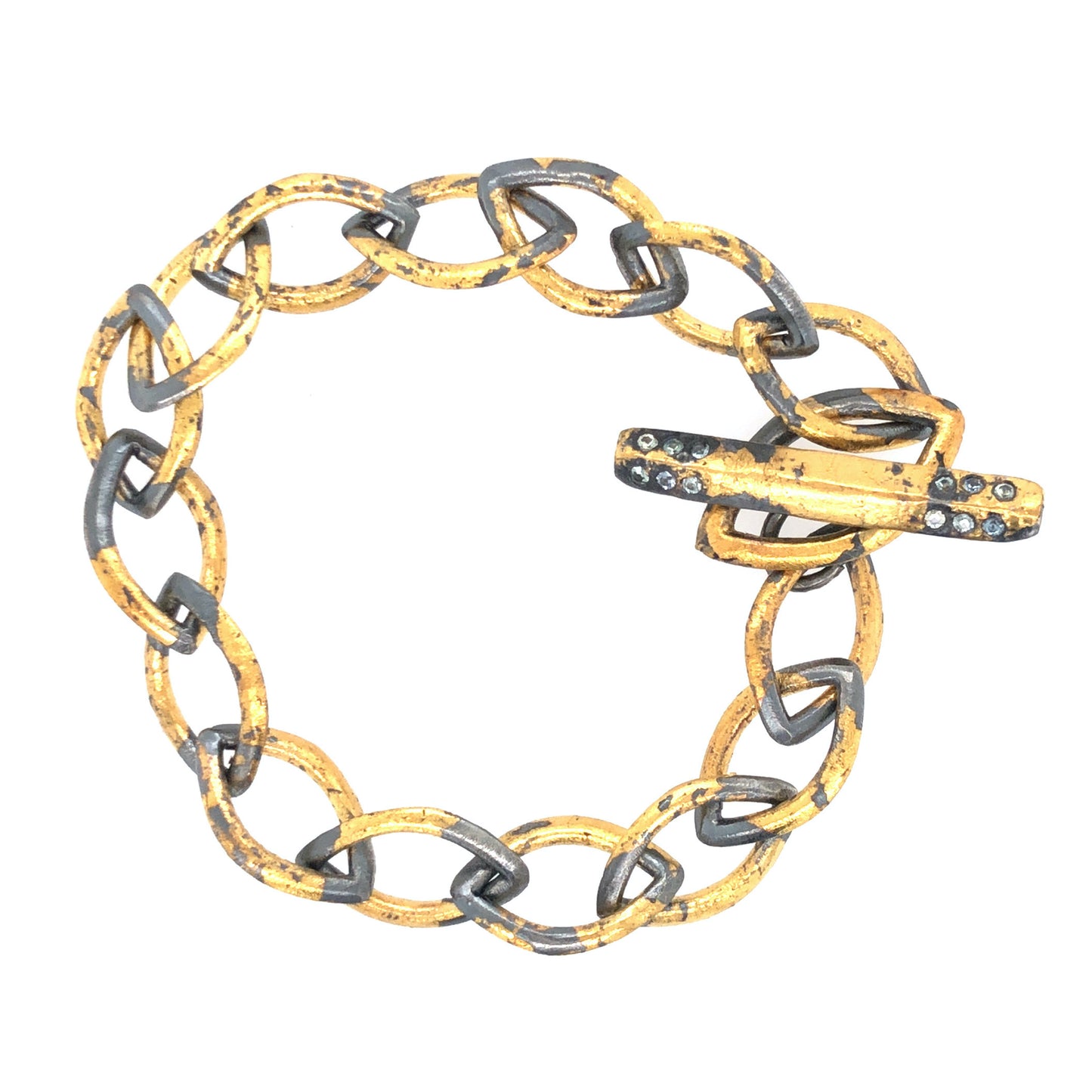 Marquise Link Bracelet with Montana Sapphire and Gold Keumboo