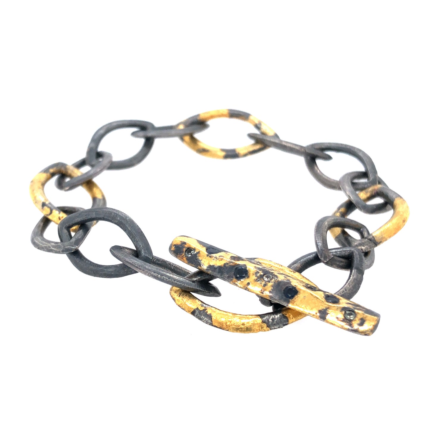 Gold Keumboo Marquise Link Bracelet with Sapphires