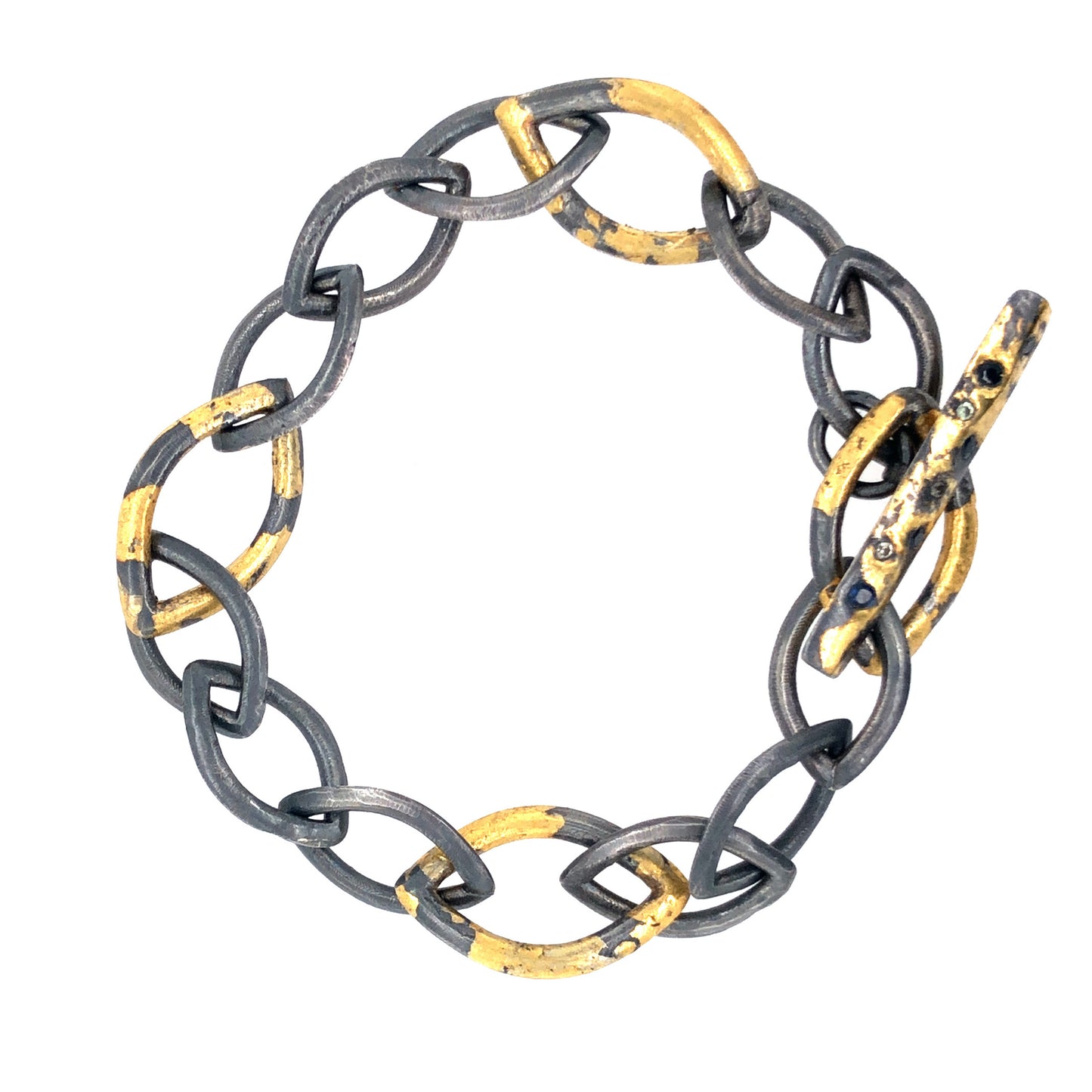 Gold Keumboo Marquise Link Bracelet with Sapphires