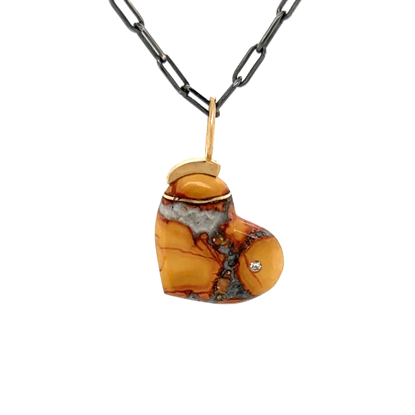 Maligano Jasper and Diamond Gold Kintsugi Heart Pendant