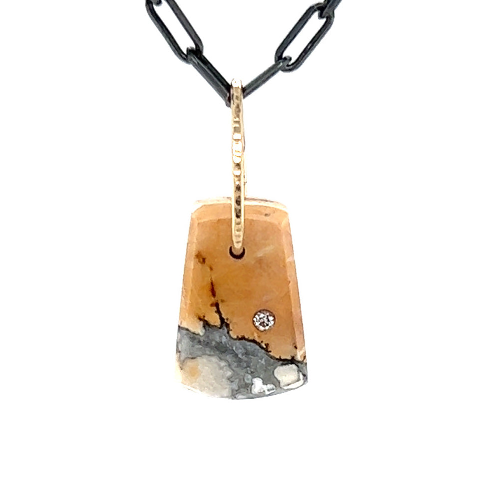 Grey Maligano Jasper and Diamond Mini Gold Pendant