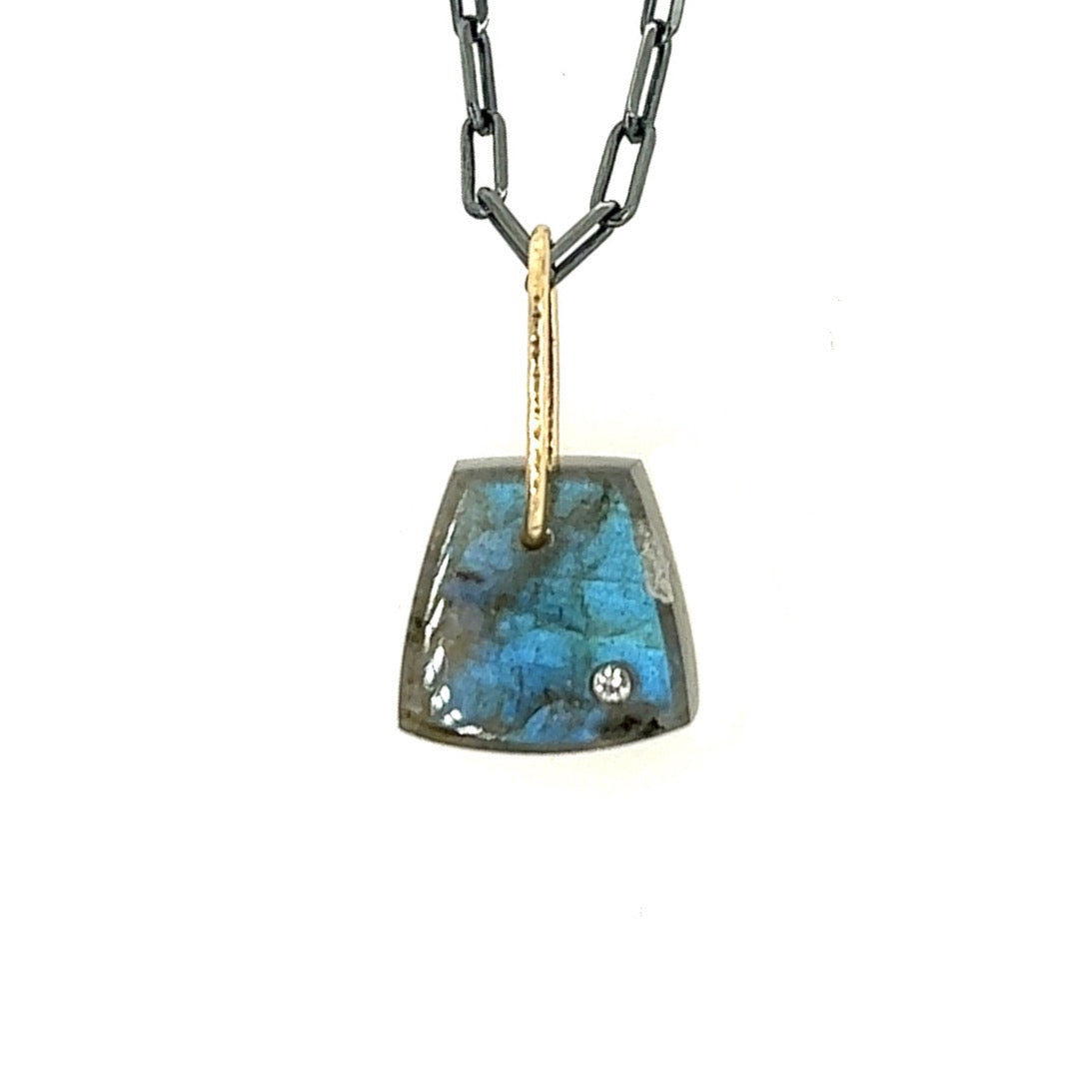 Blue Labradorite and Diamond Mini Gold Pendant