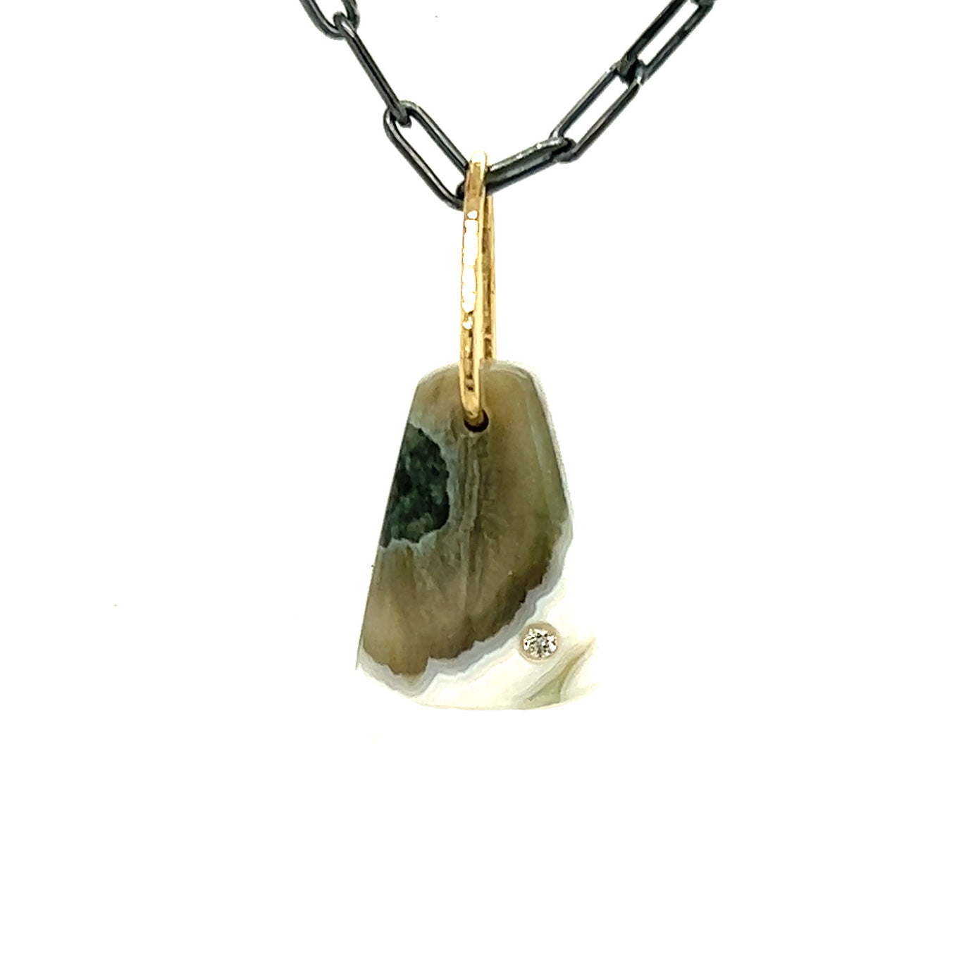 Green Ocean Jasper and Diamond Mini Gold Pendant