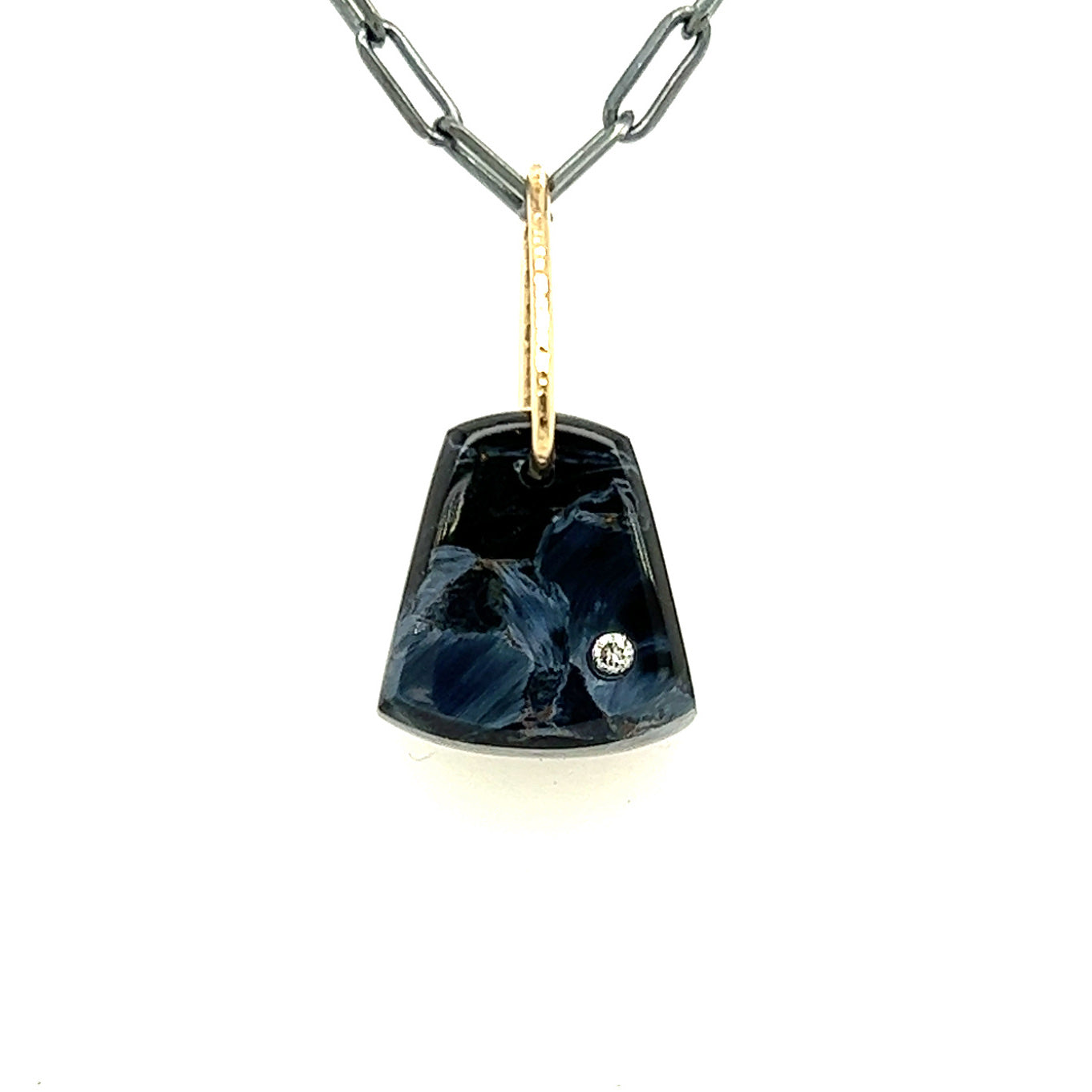 Pietersite and Diamond Mini Gold Pendant