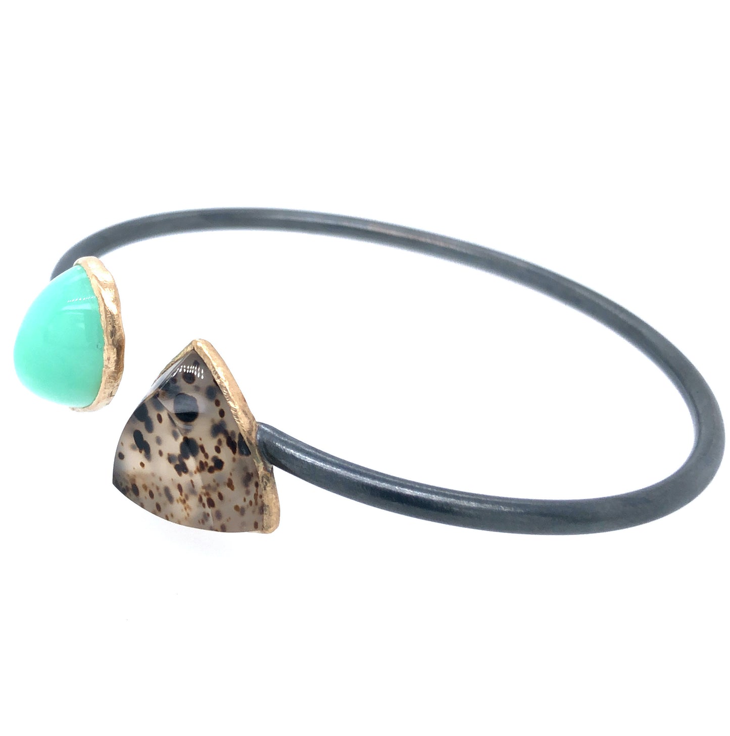 Chrysoprase and Montana Agate Bracelet, Handmade in 14k Gold and Sterling Silver