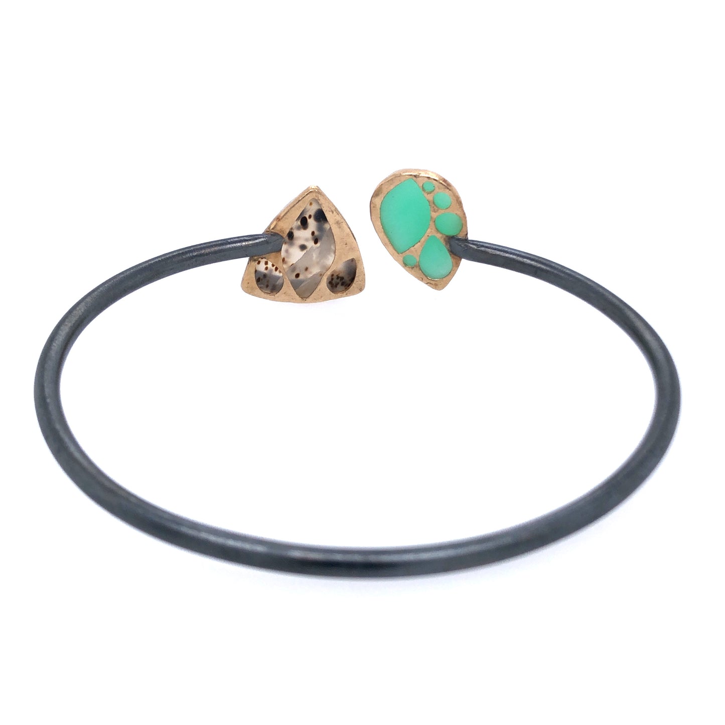 Chrysoprase and Montana Agate Bracelet, Handmade in 14k Gold and Sterling Silver