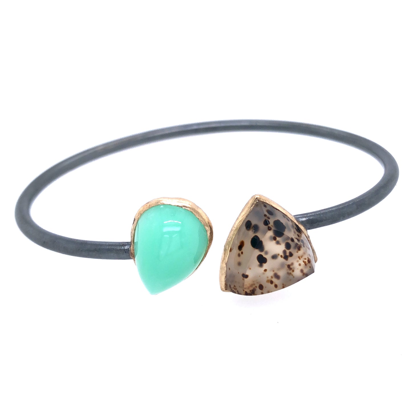 Chrysoprase and Montana Agate Bracelet, Handmade in 14k Gold and Sterling Silver