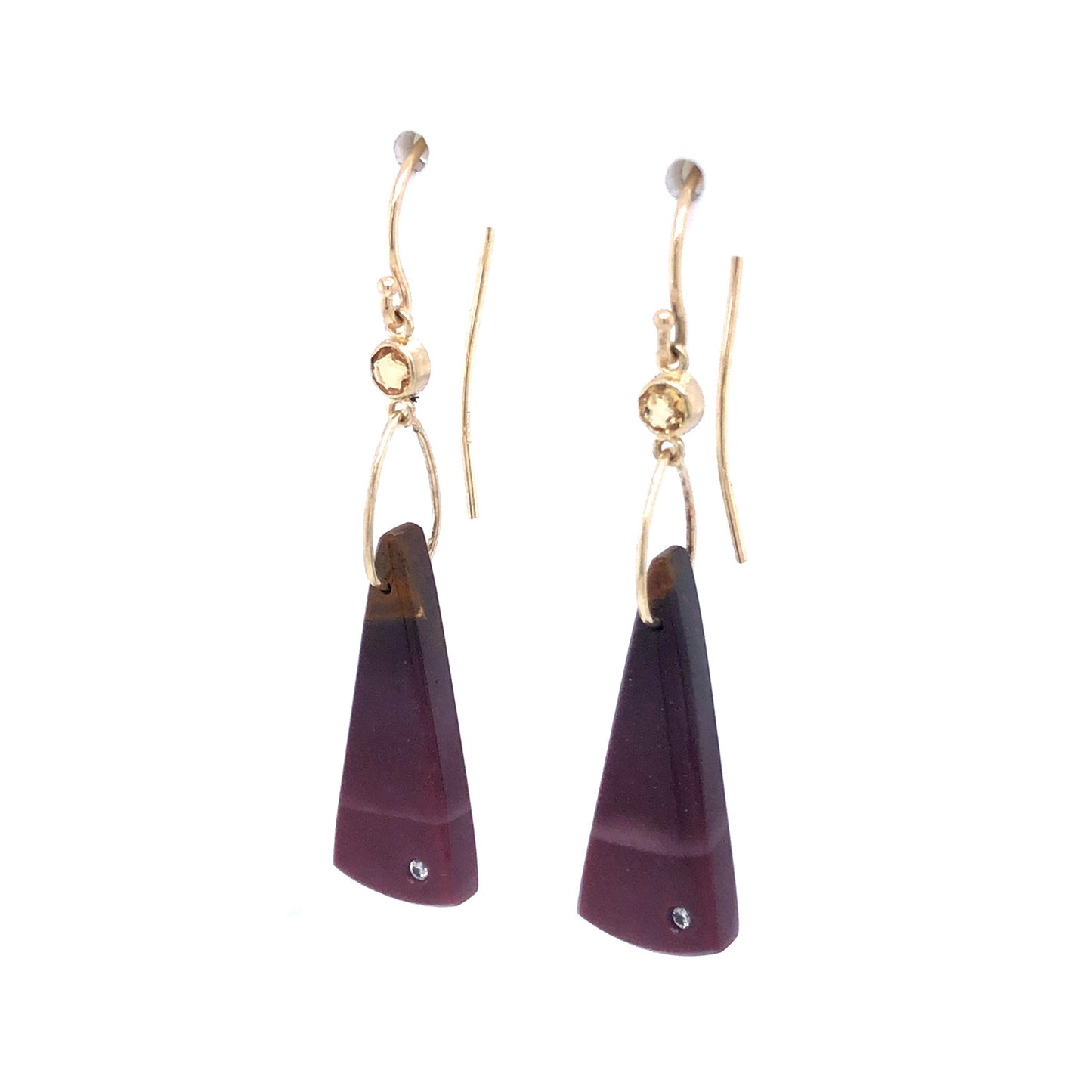 Mookaite, Diamond, and Citrine Gold Earrings