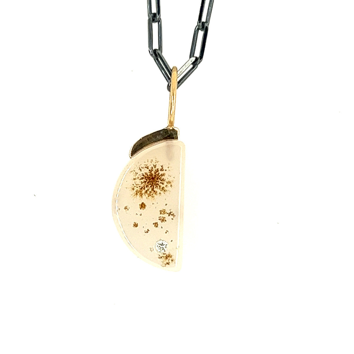 Montana Agate and Diamond Gold Moon Pendant