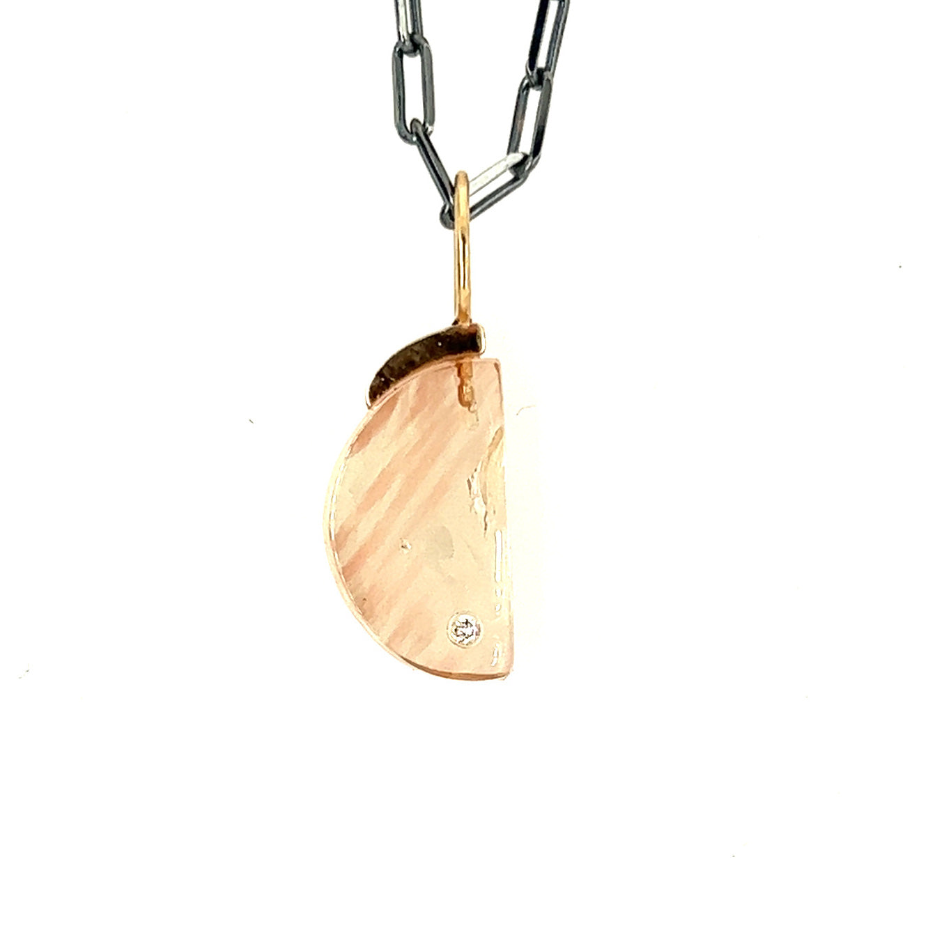 Sunstone and Diamond Gold Moon Pendant