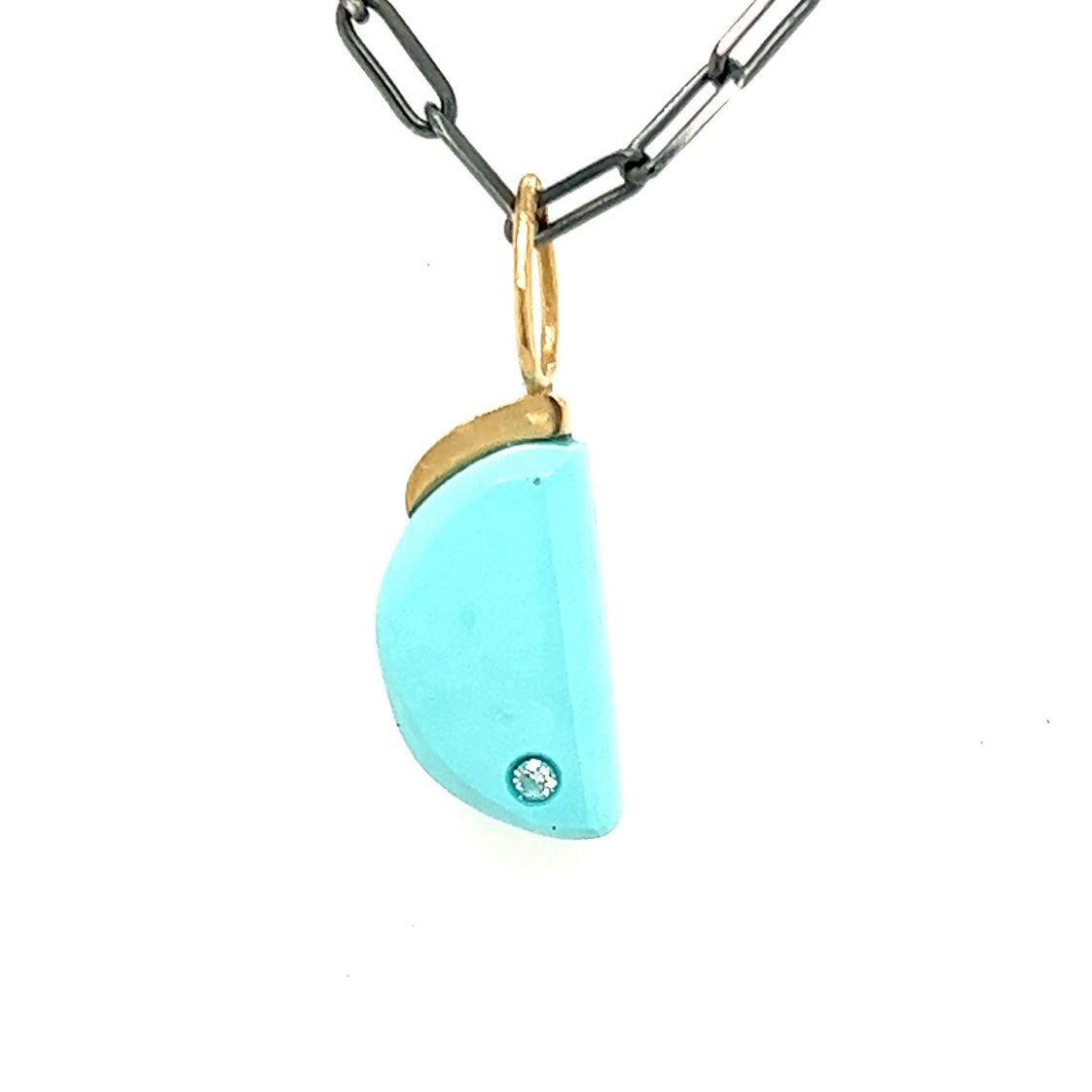 Turquoise and Diamond Gold Moon Pendant