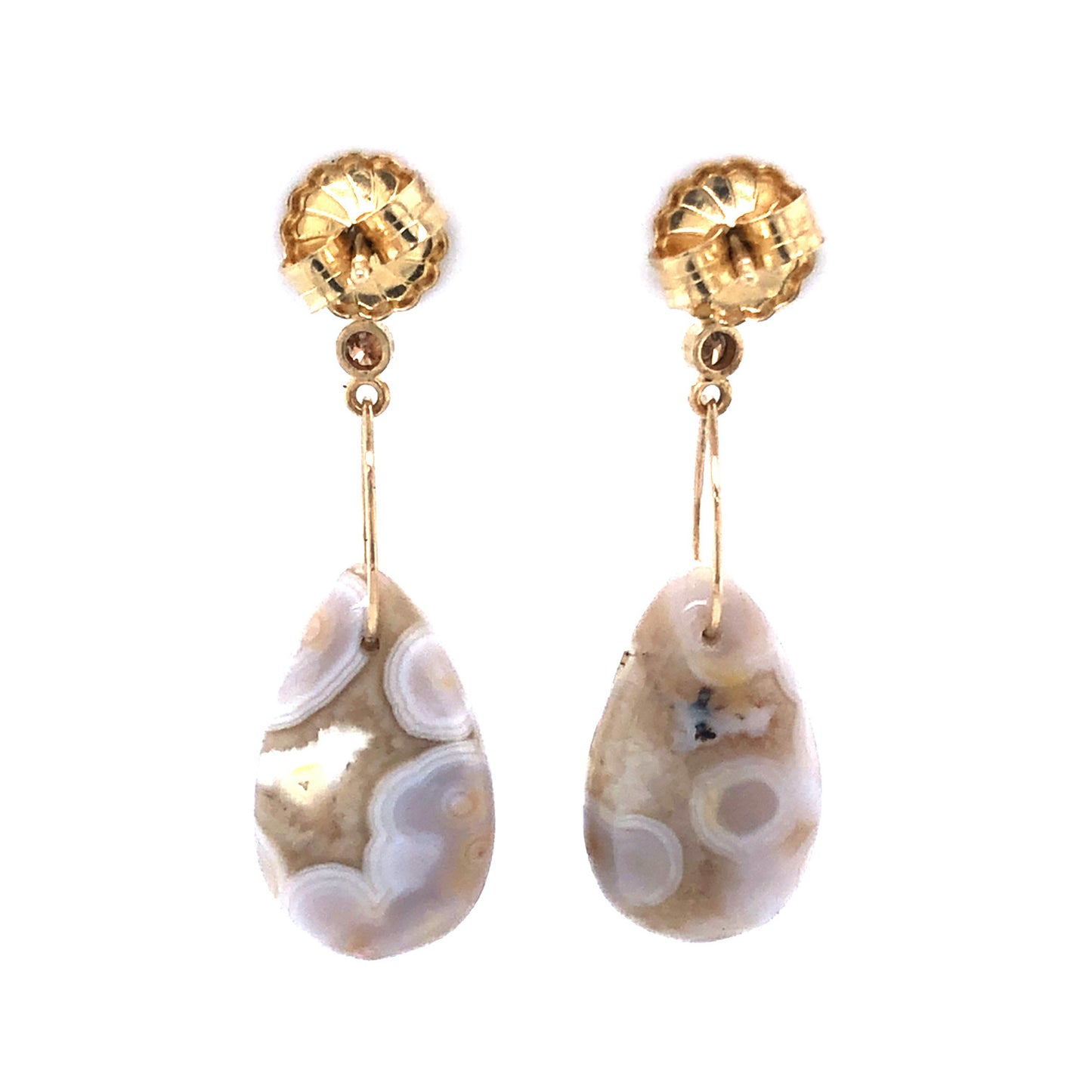 Montana sapphires, Diamonds, and Ocean Jasper Gold Earrings