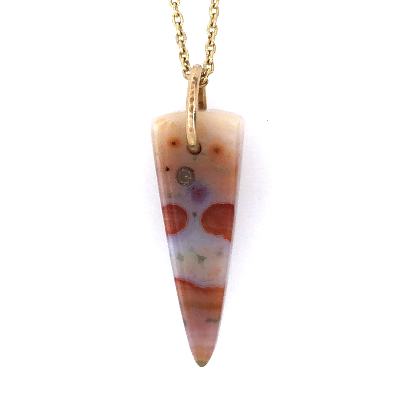 Pink Ocean Jasper and Diamond Gold Pendant