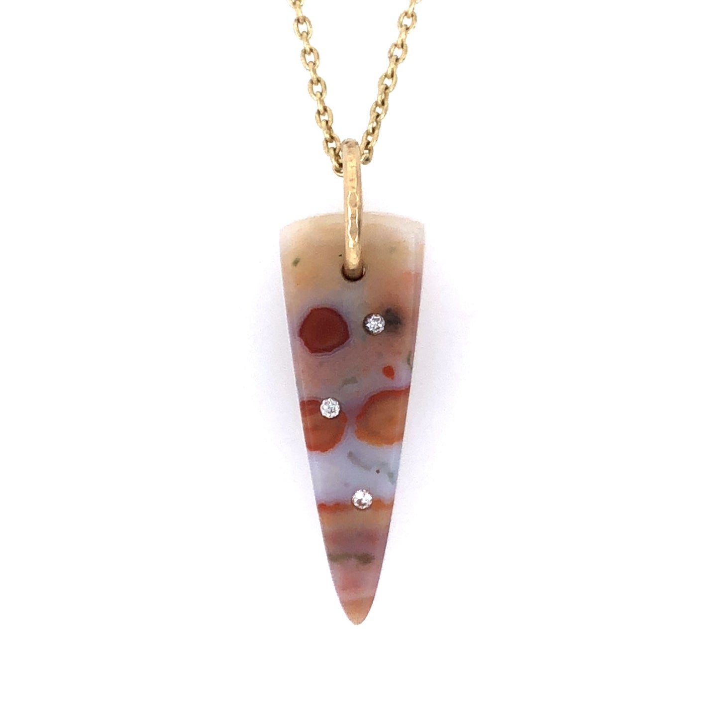 Pink Ocean Jasper and Diamond Gold Pendant