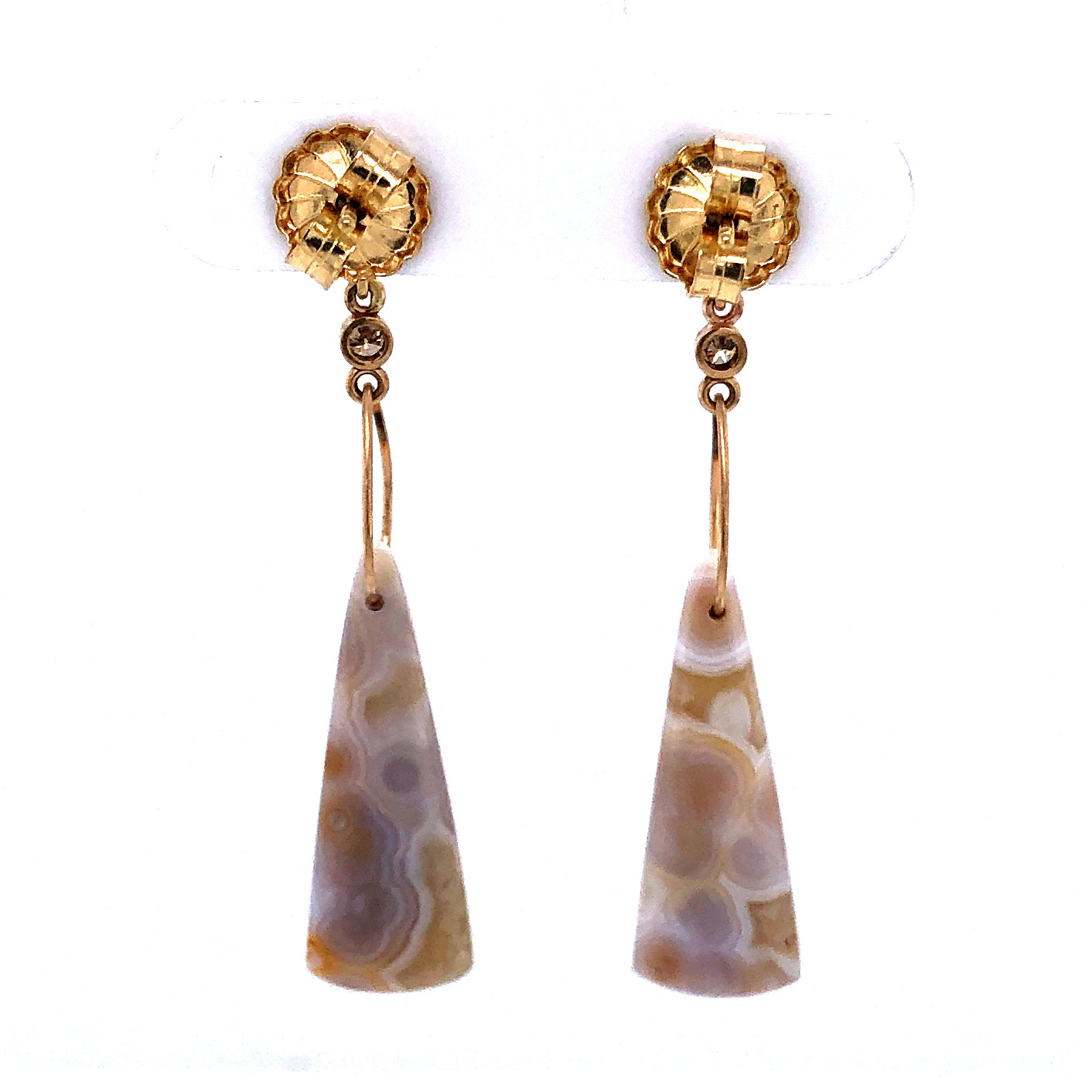 Sunstone, Ocean Jasper, and Diamond Gold Earrings