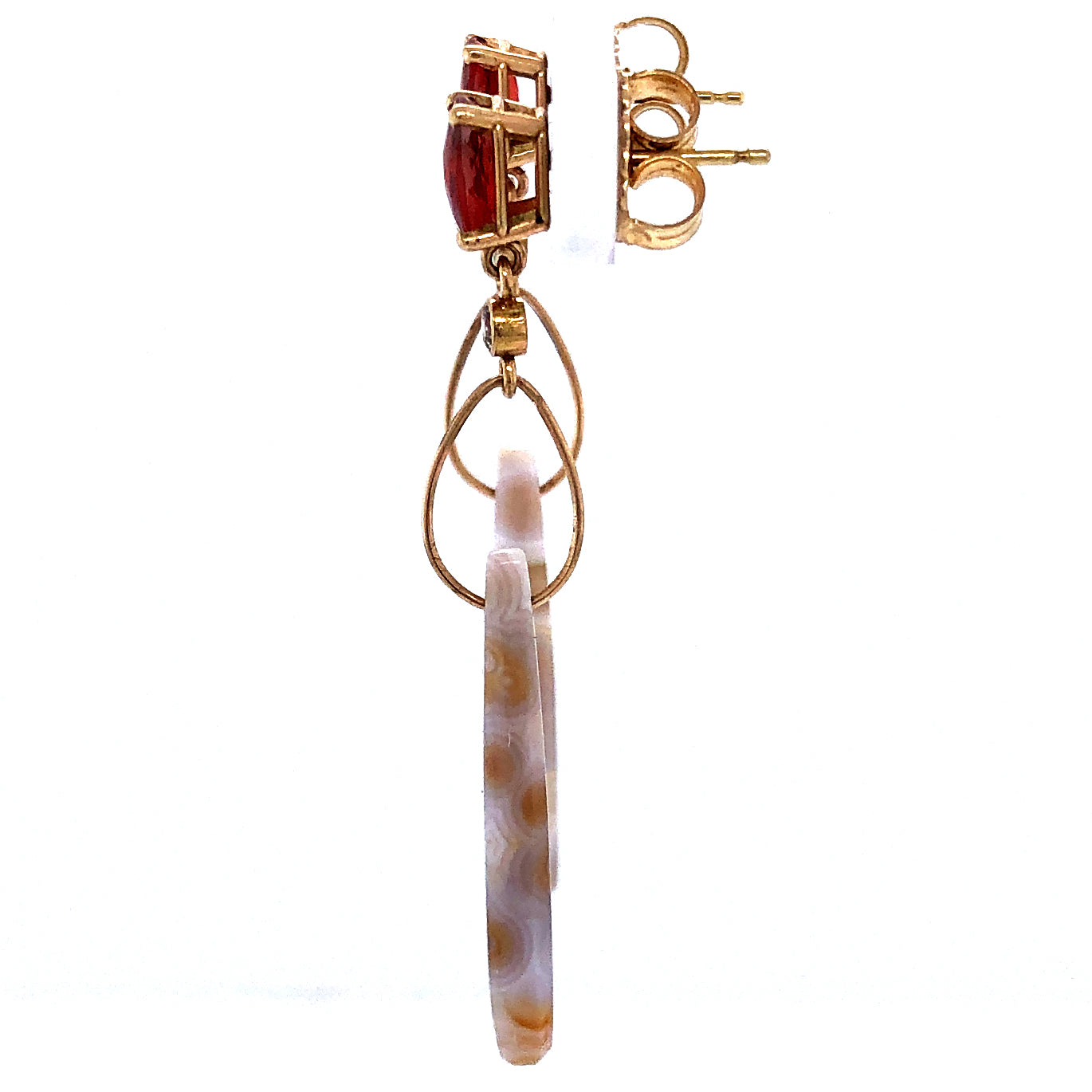 Sunstone, Ocean Jasper, and Diamond Gold Earrings