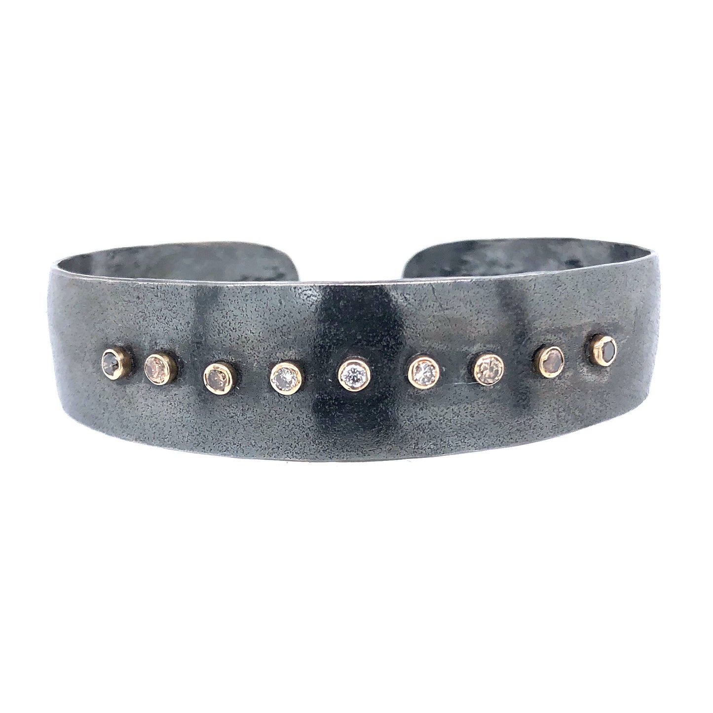 Ombré Diamond Cuff Bracelet, Handmade in 14k Gold and Sterling Silver