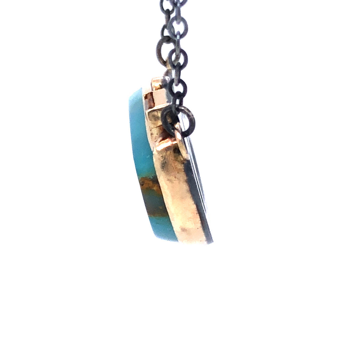 Opalized Wood, Citrine, and Diamond Gibbous Moon Gold Necklace