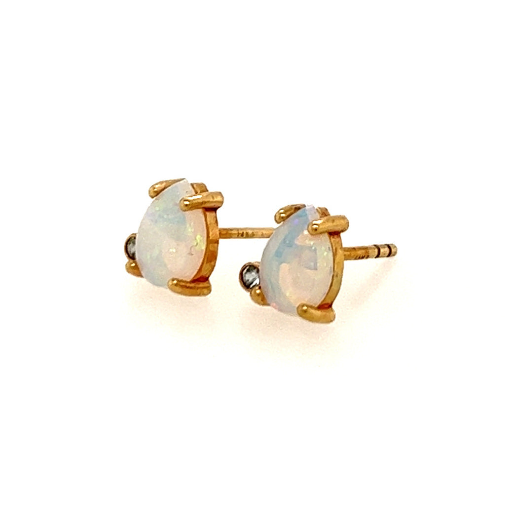 Opal and Montana Sapphire Gold Stud Earrings