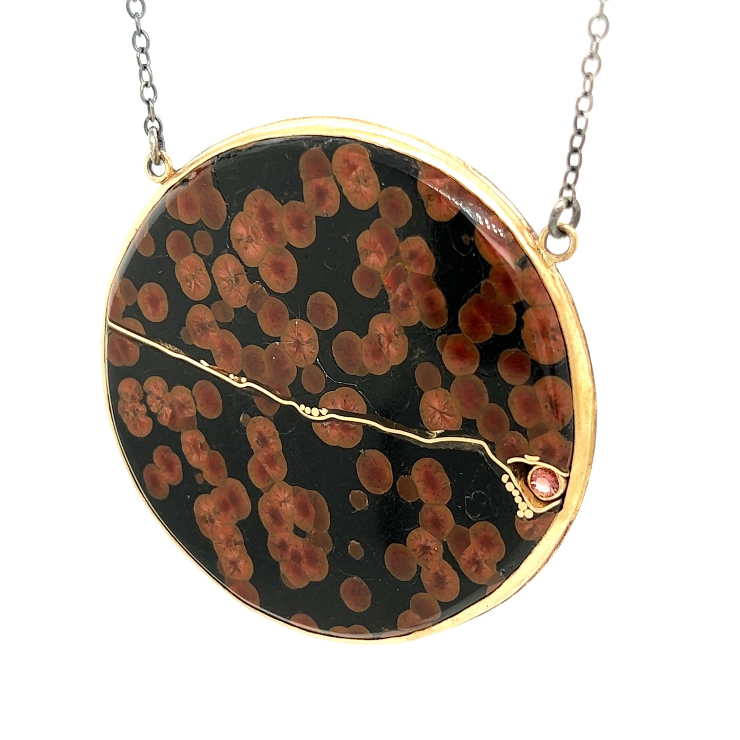Peanut Obsidian and Sunstone Gold Kintsugi Necklace