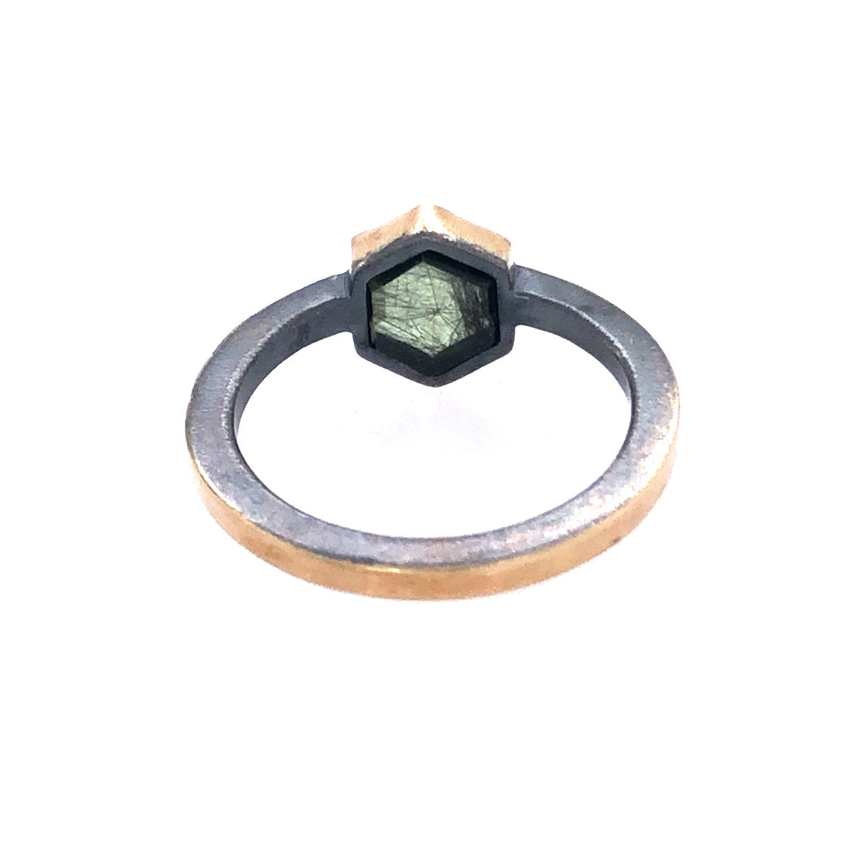 Peridot with Ludwigite Hexagon Gold Ring