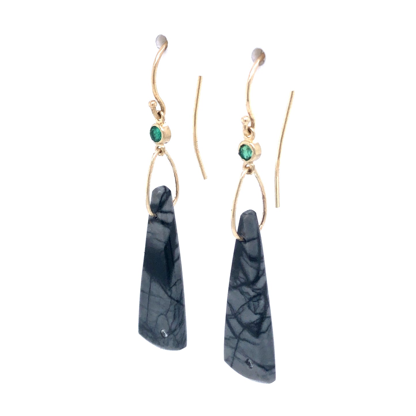 Picasso Jasper, Emerald, and Diamond Gold Earrings