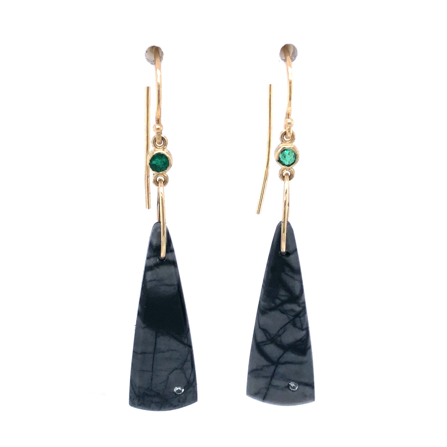 Picasso Jasper, Emerald, and Diamond Gold Earrings