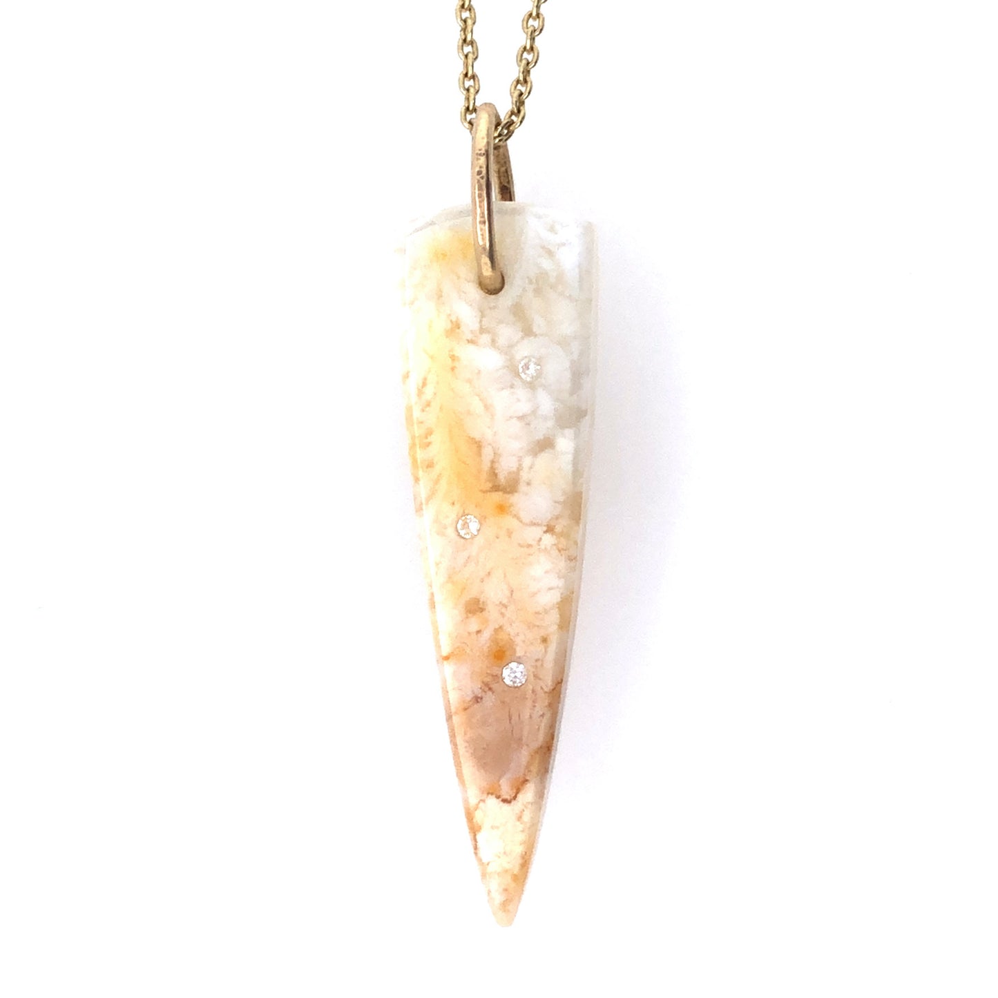 Plume Agate Diamond and Gold Pendant