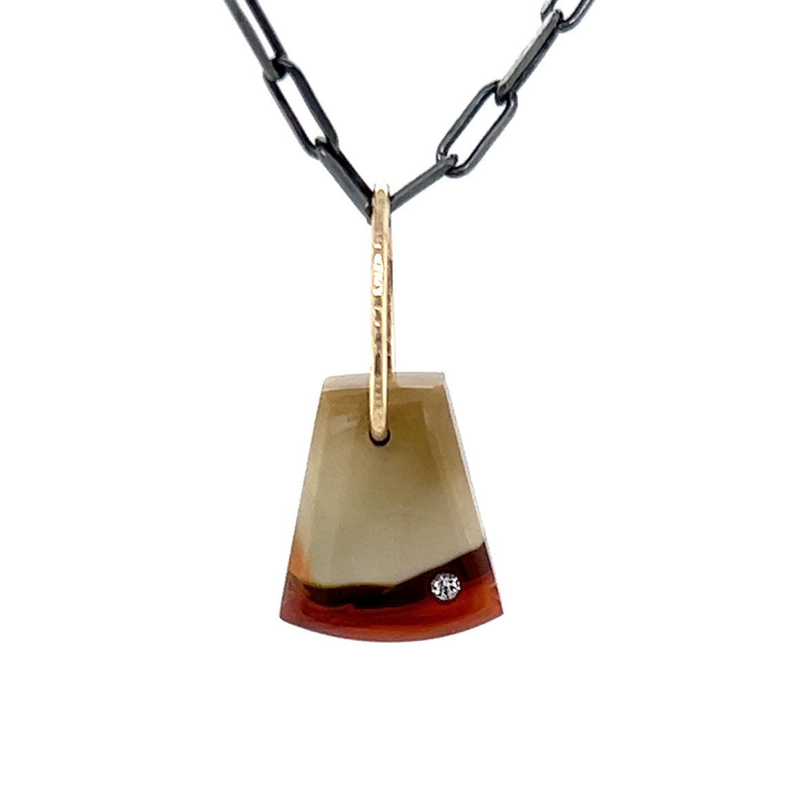Brown Polychrome Jasper and Diamond Mini Gold Pendant