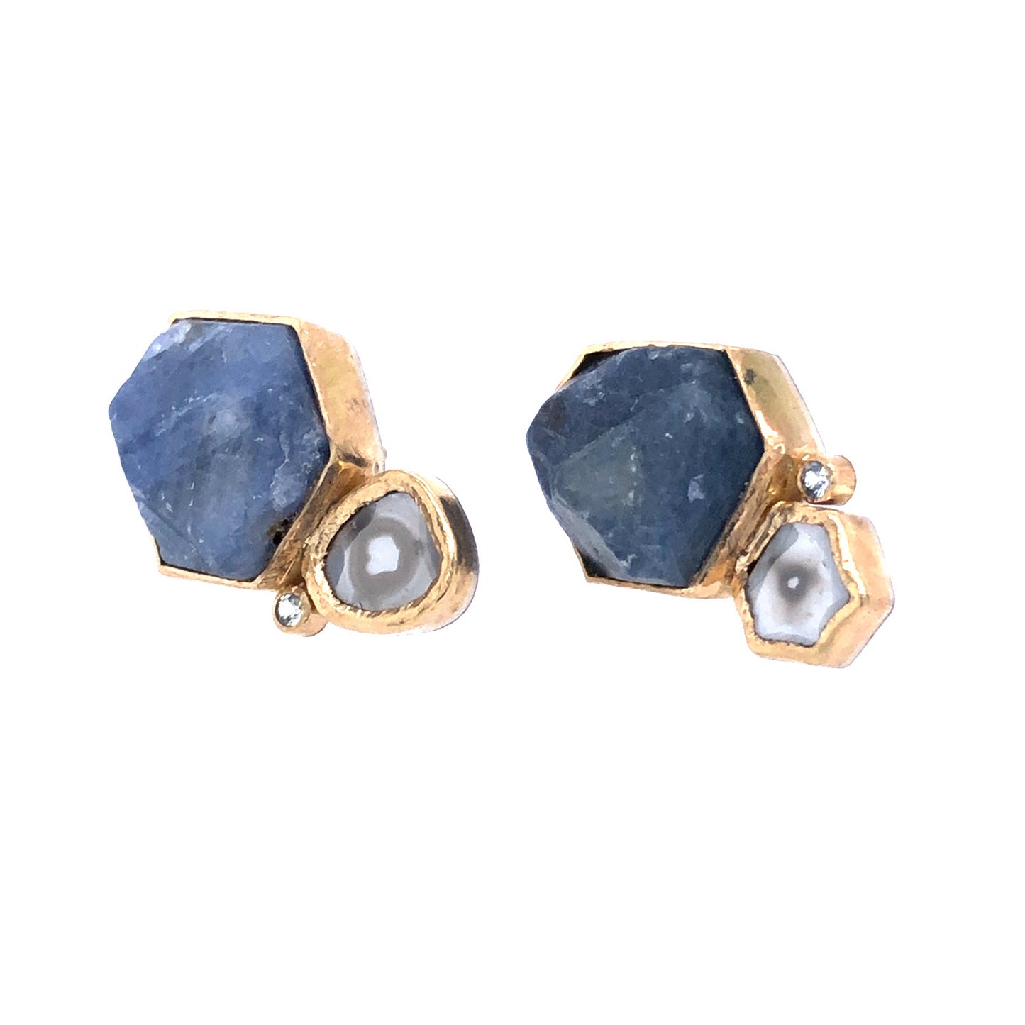 Sapphire and Diamond Slice Gold Stud Earrings