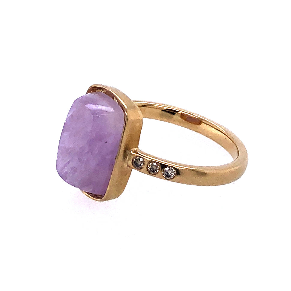 Rectangle Stone Gold Ring with Diamonds