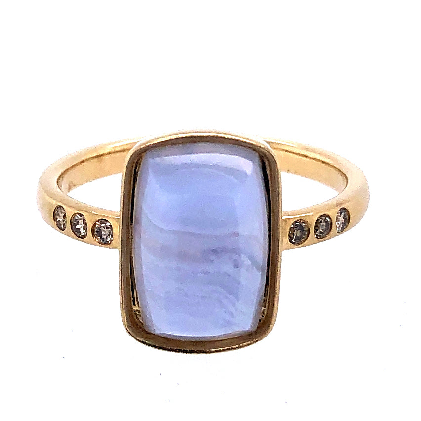 Rectangle Stone Gold Ring with Diamonds