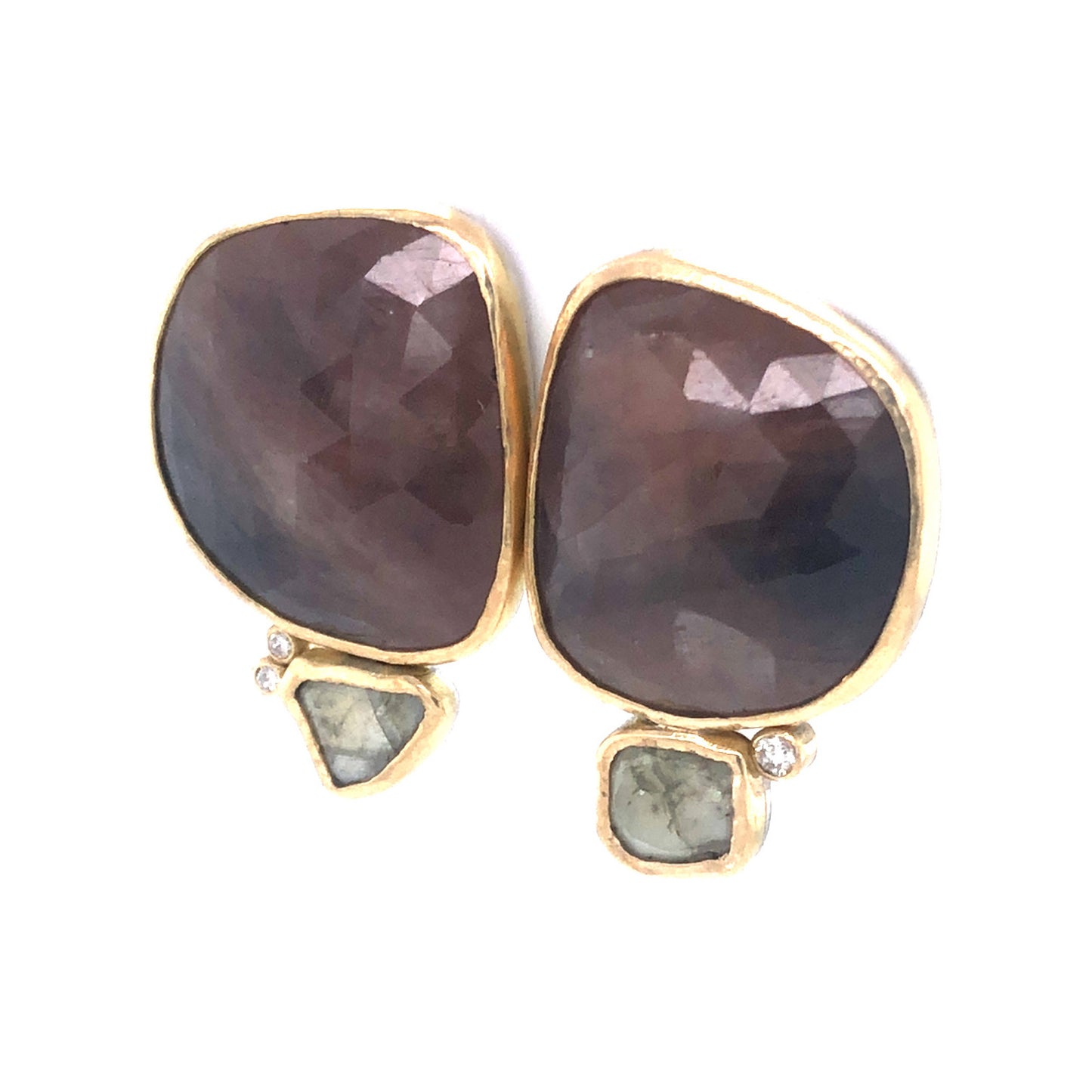 Sapphire and Diamond Slice Gold Earrings