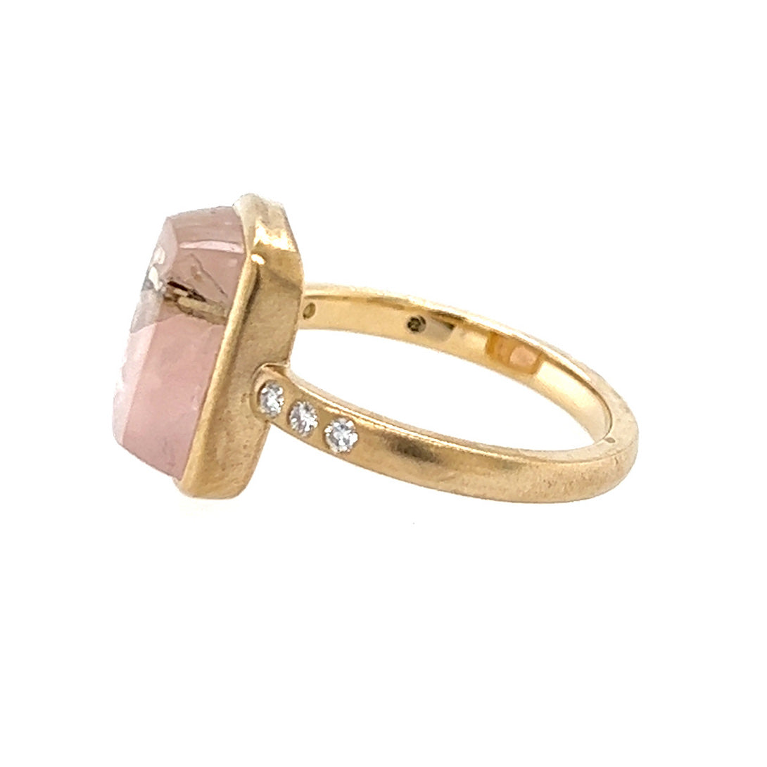 Rectangle Stone Gold Ring with Diamonds