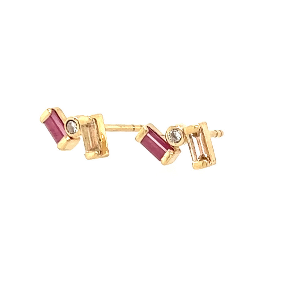 Ruby, Diamond, and Grossular Garnet Gold Stud Earrings (custom order)