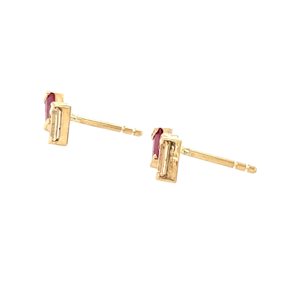 Ruby, Diamond, and Grossular Garnet Gold Stud Earrings (custom order)