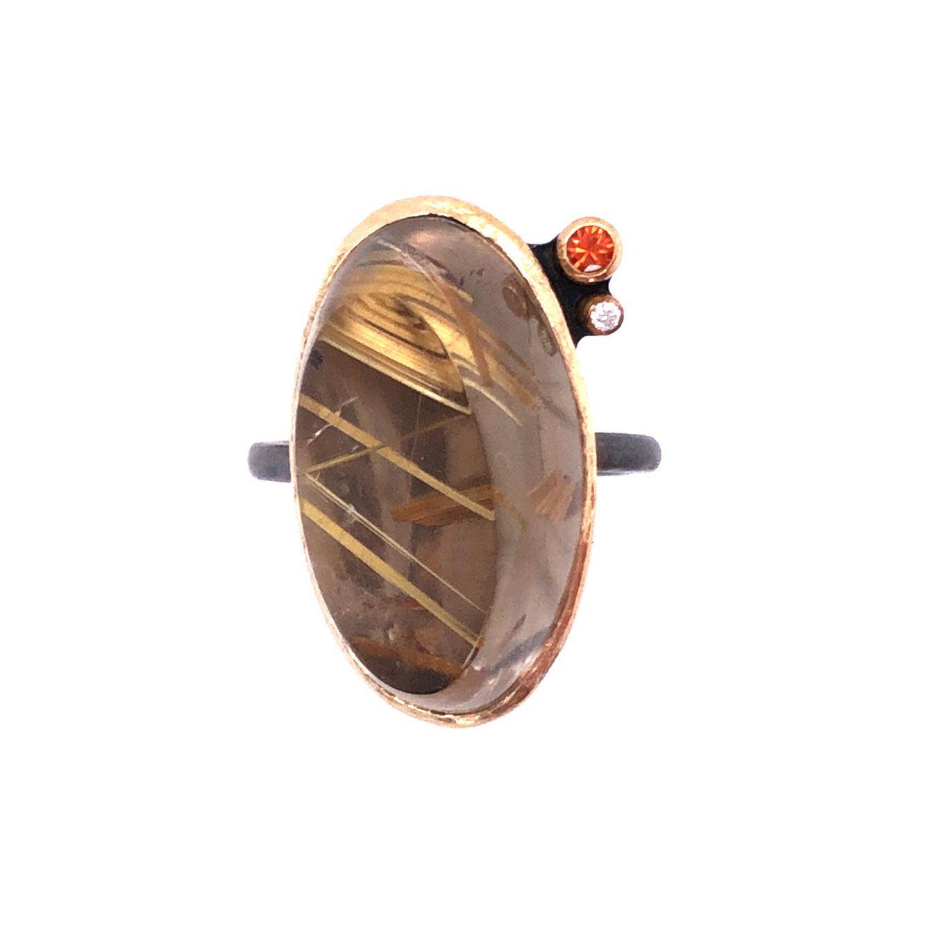 Rutilated Quartz, Sapphire, and Diamond Gold Ring