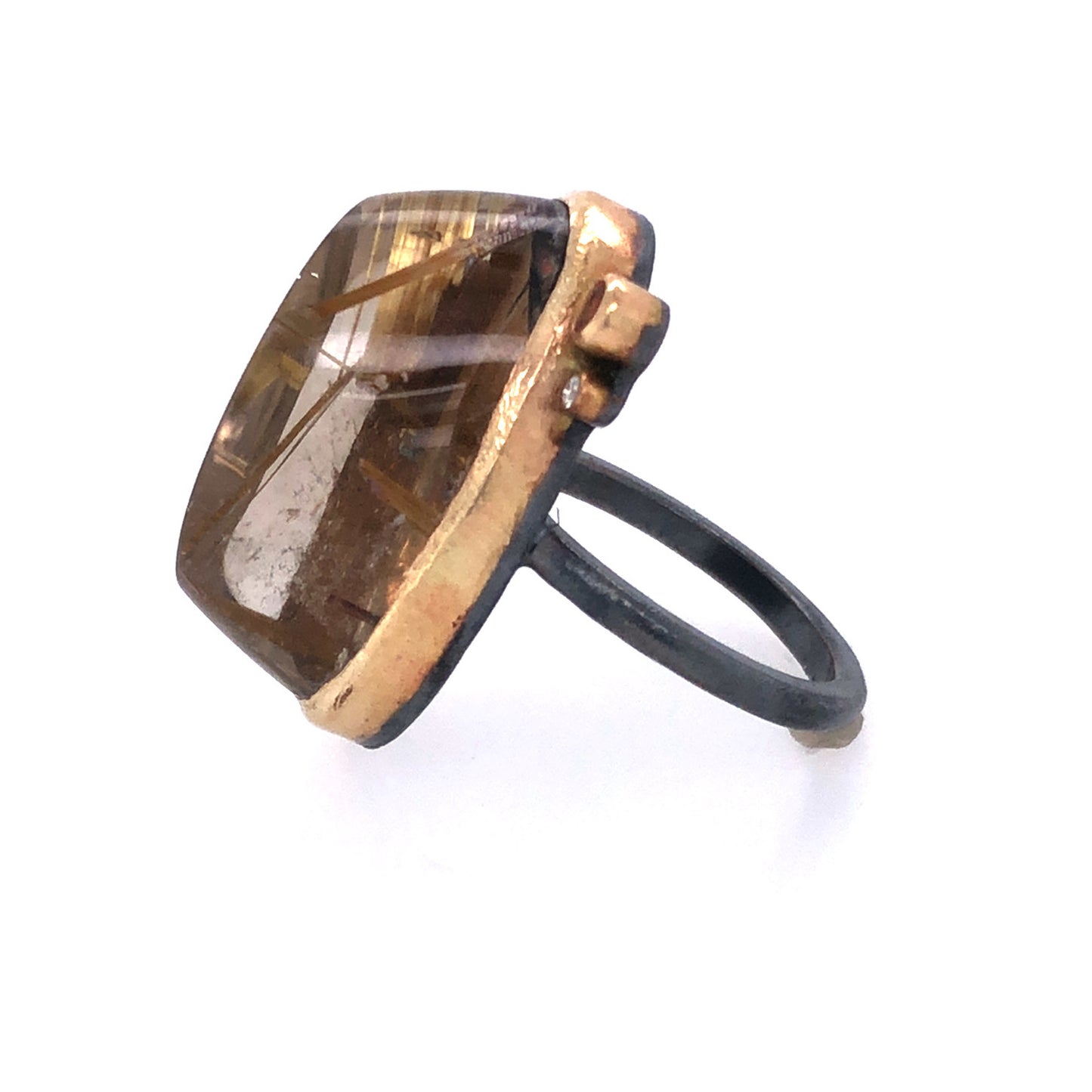 Rutilated Quartz, Sapphire, and Diamond Gold Ring