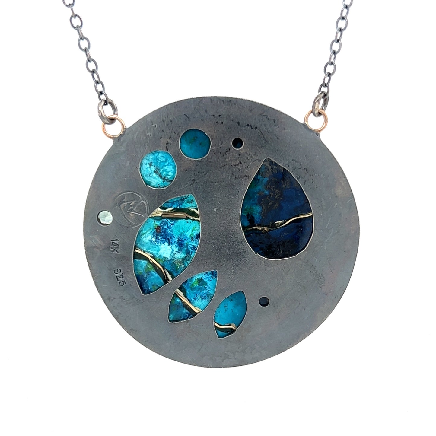 Shattuckite and Montana Sapphire Gold Kintsugi Necklace