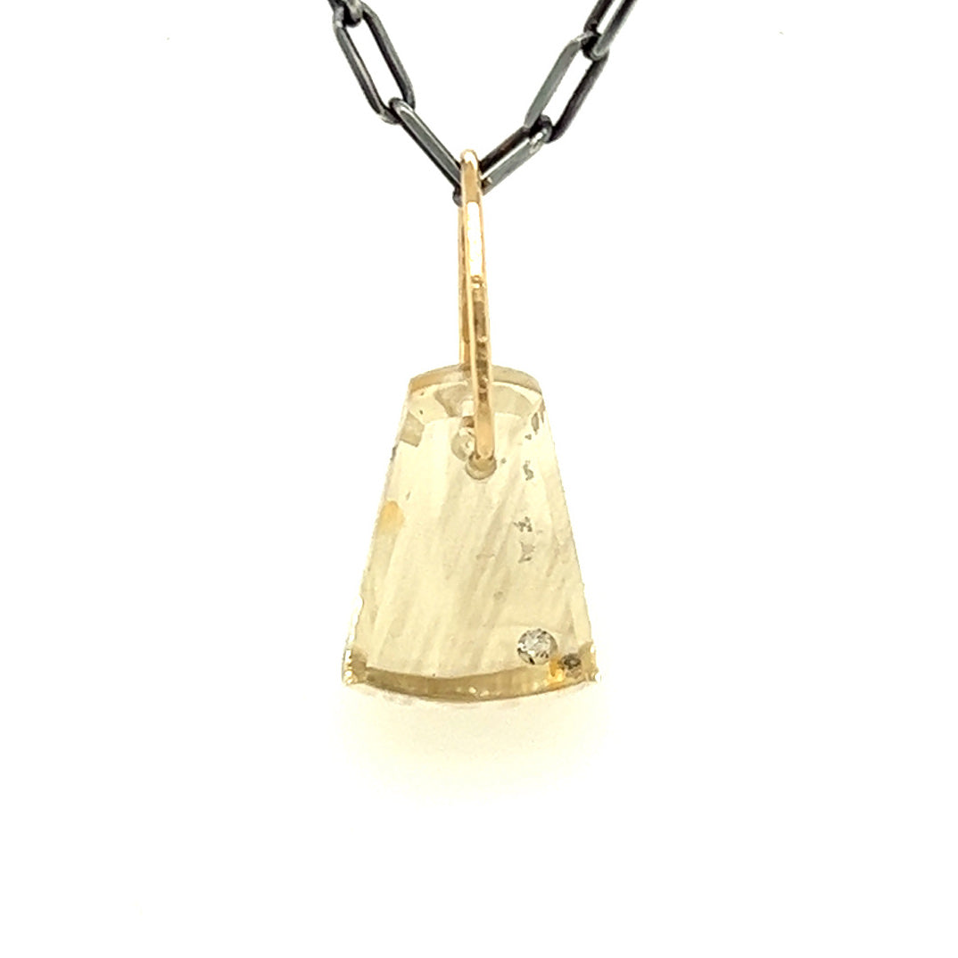 Yellow Sunstone and Diamond Mini Gold Pendant