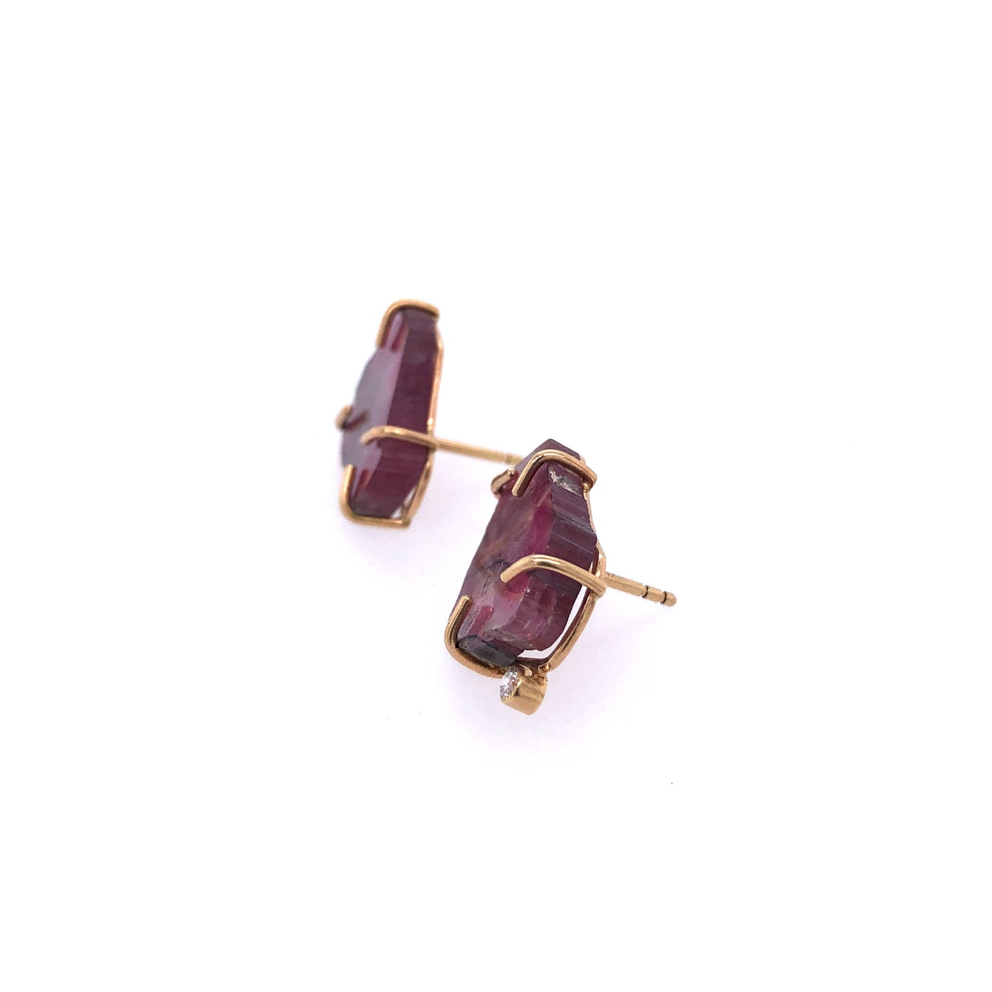 Tourmaline Slice and Diamond Gold Stud Earrings