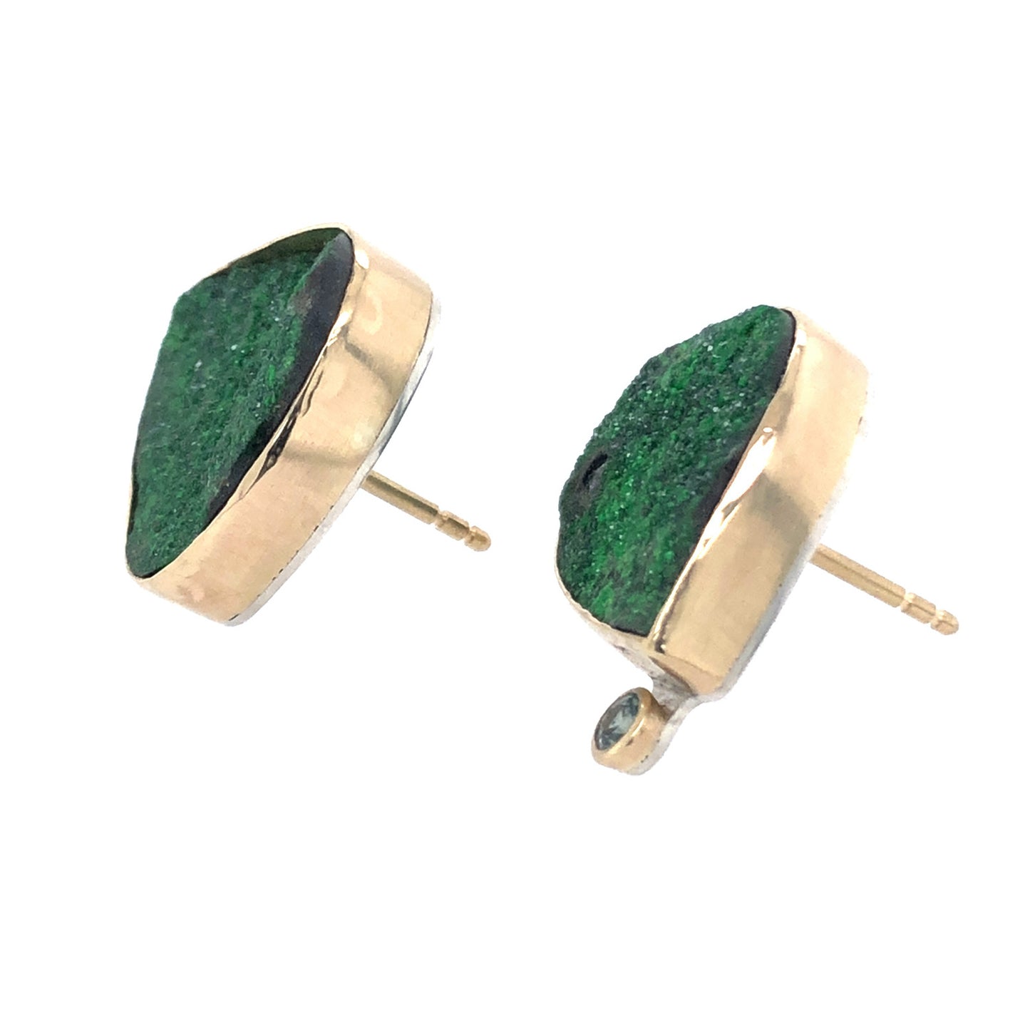 Uvarovite Garnet, Montana Sapphire, and Diamond Gold Earrings