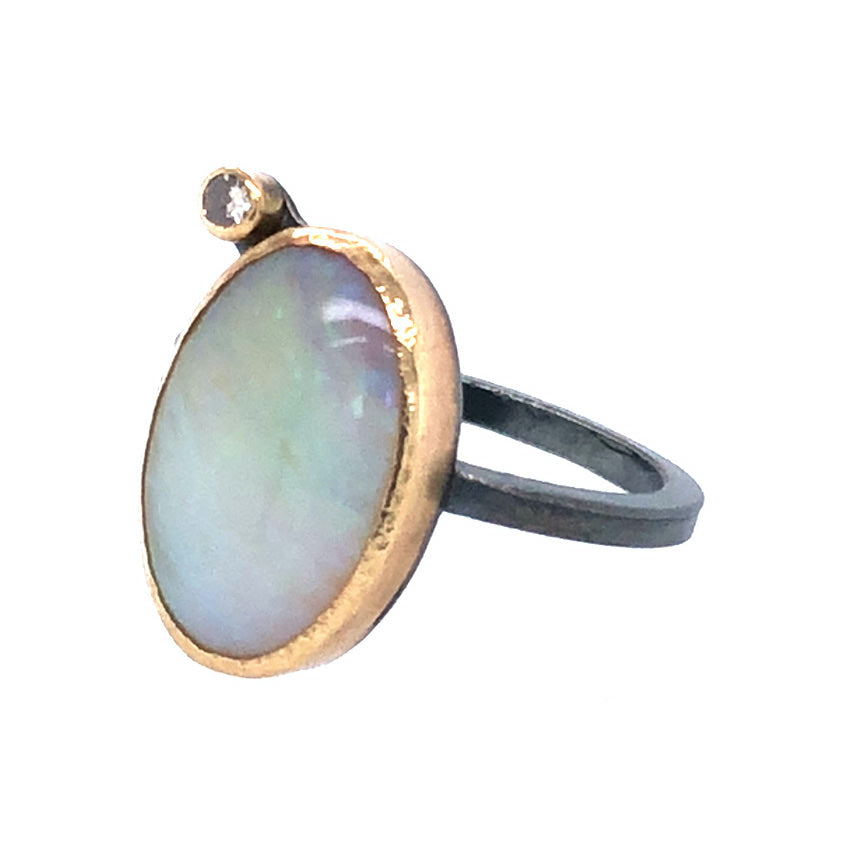 Boulder Opal with Diamond Gold Ring