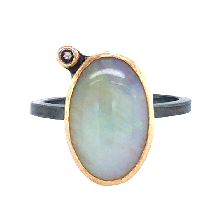 Boulder Opal with Diamond Gold Ring