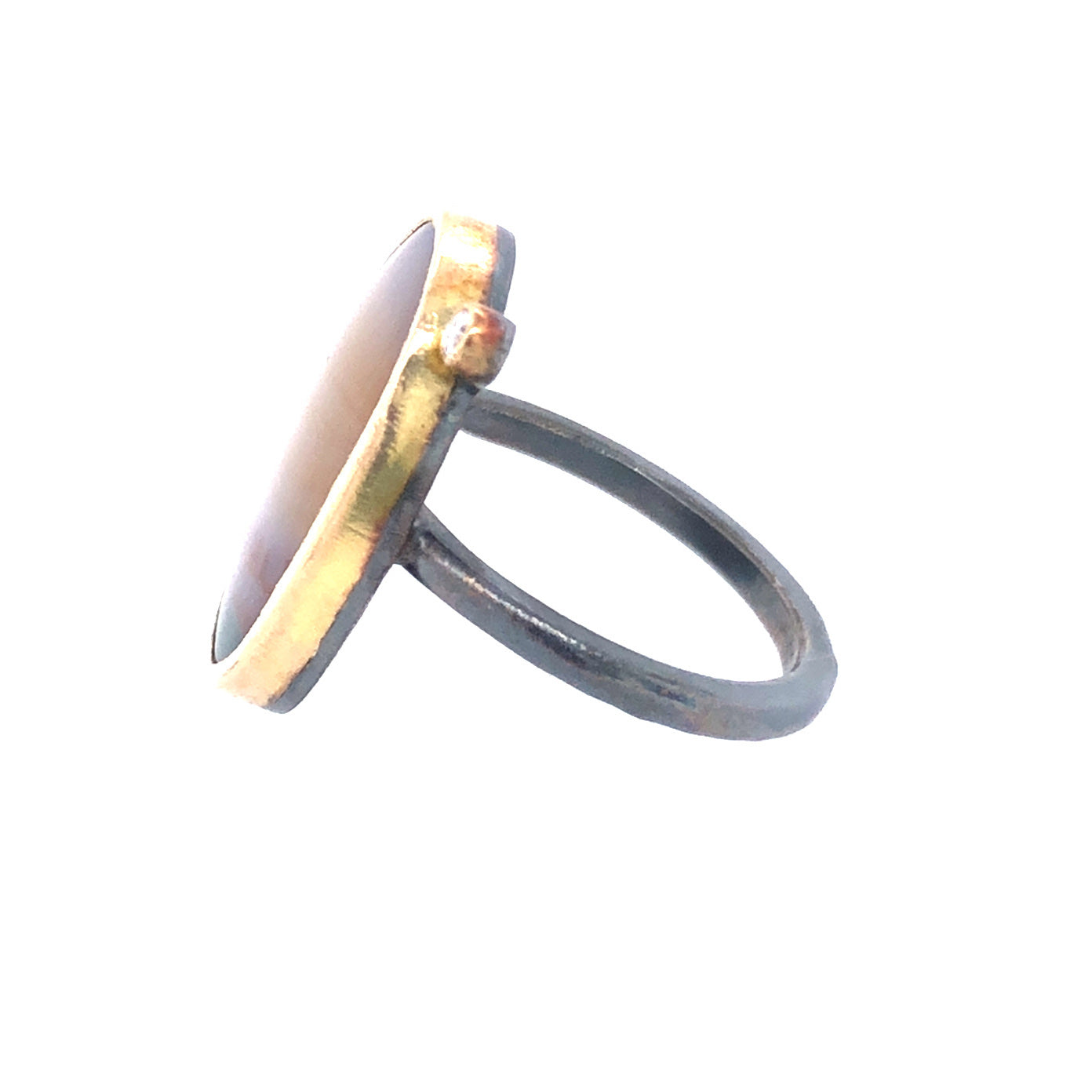 Sunset Landscape Agate and Diamond Gold Ring